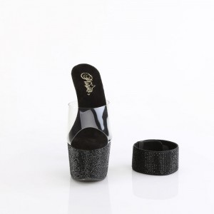 Black Pleaser Bejeweled-712RS Women's Slides | QR7408392