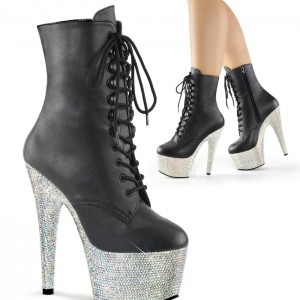 Black / Silver Pleaser Bejeweled-1020-7 Women's Boots | GQ3649872