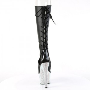 Black / Silver Pleaser Bejeweled-2018-7 Women's Boots | LH5107283