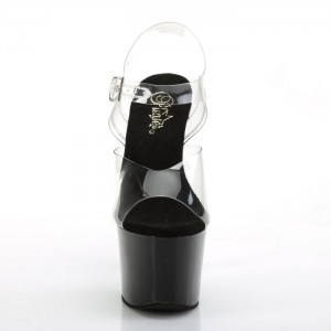 Black / Silver Pleaser Sky-308CRS Women's Sandals | EC1890324