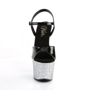 Black / Silver Pleaser Sky-309LG Women's Sandals | MB2940753