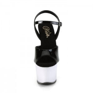 Black / White Pleaser Illuminator-709 Women's Sandals | EH4201357