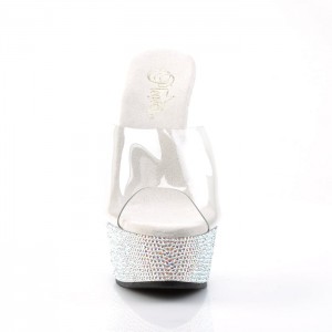 Silver Pleaser Bejeweled-601DM Women's Slides | YD9178425