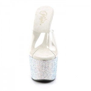 Silver Pleaser Bejeweled-701DM Women's Slides | FH3265489