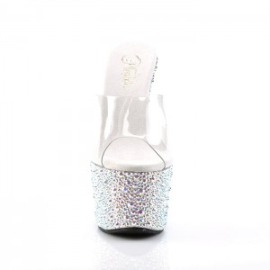 Silver Pleaser Bejeweled-701MS Women's Slides | YW3684719