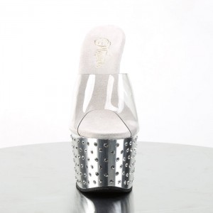 Silver Pleaser Stardust-701 Women's Slides | EI6931204