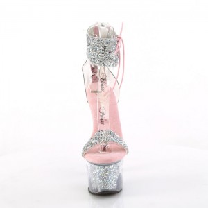 Silver / Pink Pleaser Sky-327RSI Women's Sandals | OV2146793