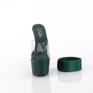 Turquoise / Green Pleaser Bejeweled-712RS Women's Slides | RF8124693