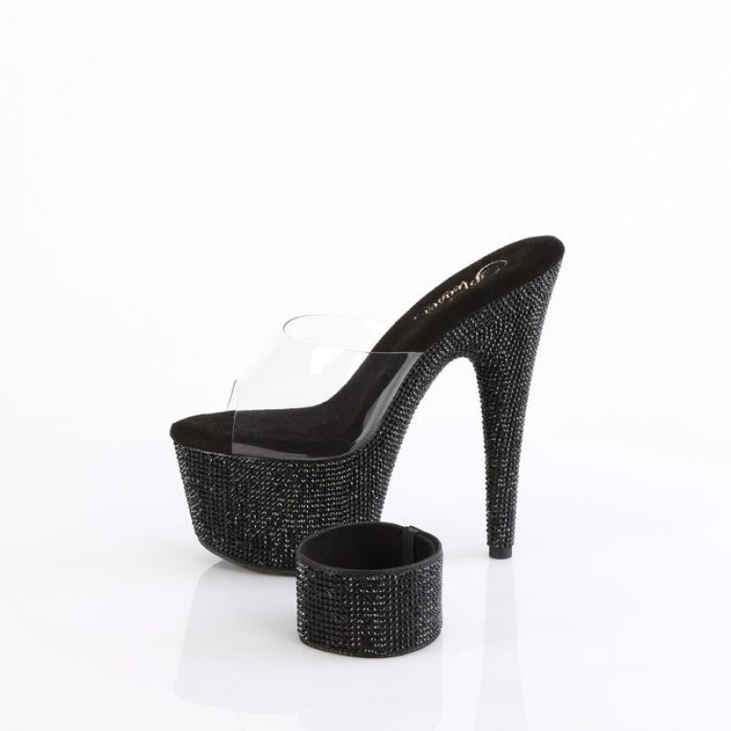 Black Pleaser Bejeweled-712RS Women's Slides | QR7408392