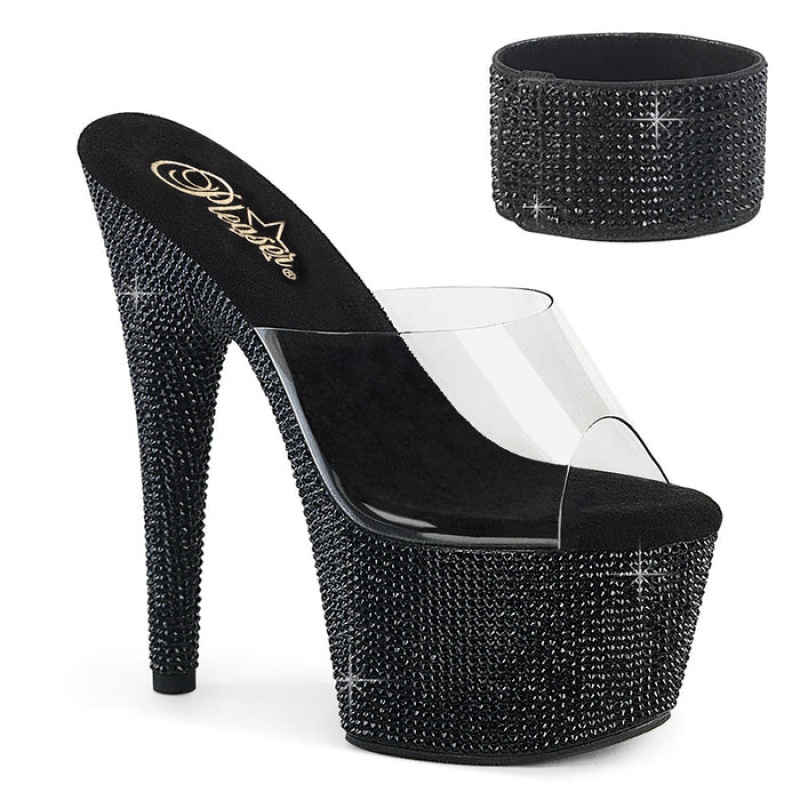 Black Pleaser Bejeweled-712RS Women's Slides | QR7408392