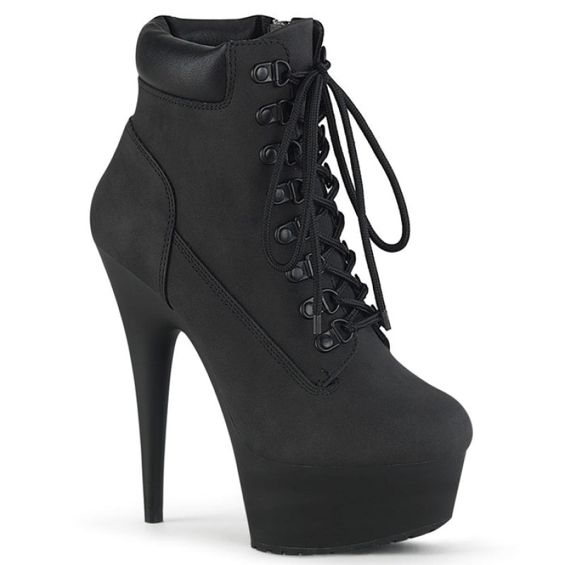 Black / Black Pleaser Delight-600TL-02 Women's Boots | PF2649170