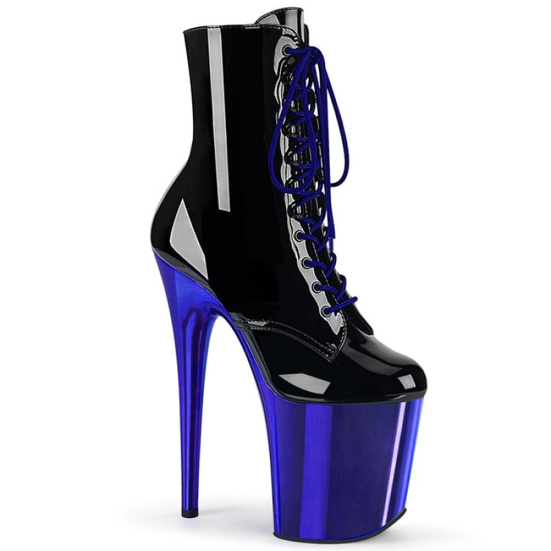 Black / Blue Pleaser Flamingo-1020 Women's Boots | VR0168459