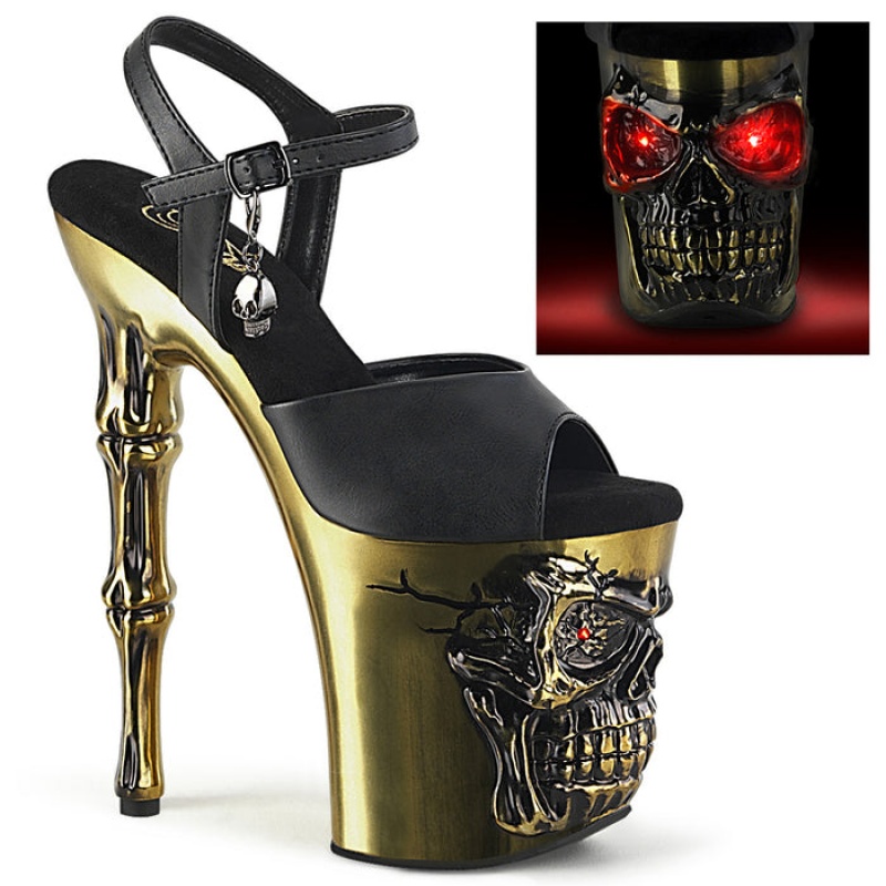 Black / Gold Pleaser Rapture-809-LT Women's Sandals | WJ2134680