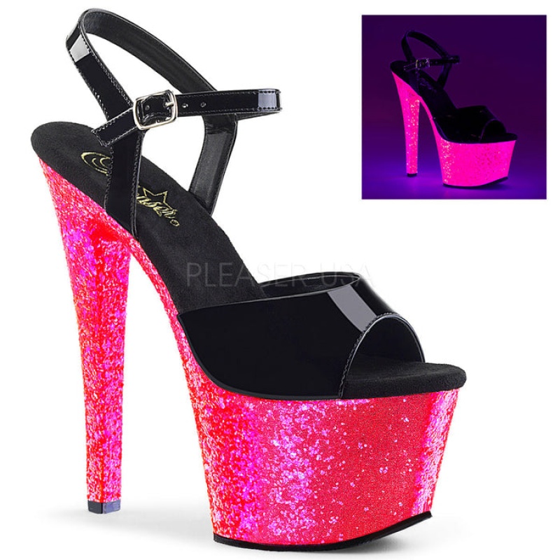 Black / Pink Pleaser Sky-309UVLG Women's Sandals | AQ4809715