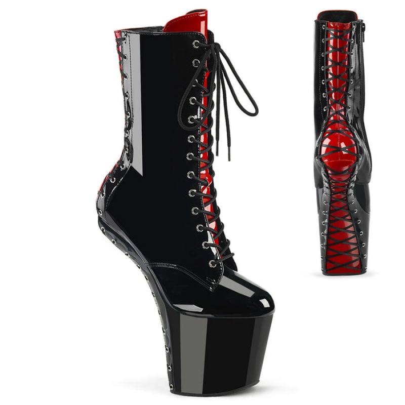 Black / Red Pleaser Craze-1040FH Women's Boots | VP5923741