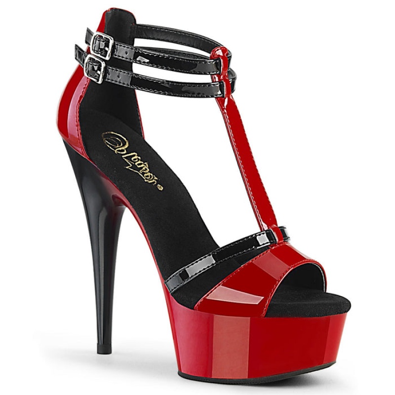 Black / Red Pleaser Delight-663 Women's T-Straps | WE9135027