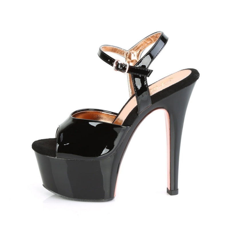 Black / Rose / Gold Pleaser Aspire-609TT Women's Sandals | KL7398205