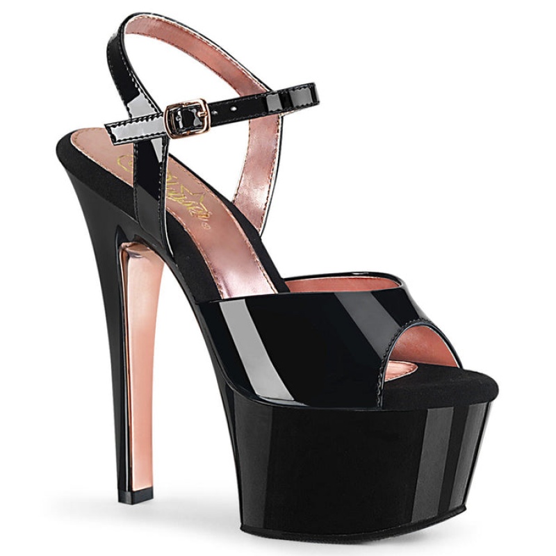 Black / Rose / Gold Pleaser Aspire-609TT Women's Sandals | KL7398205