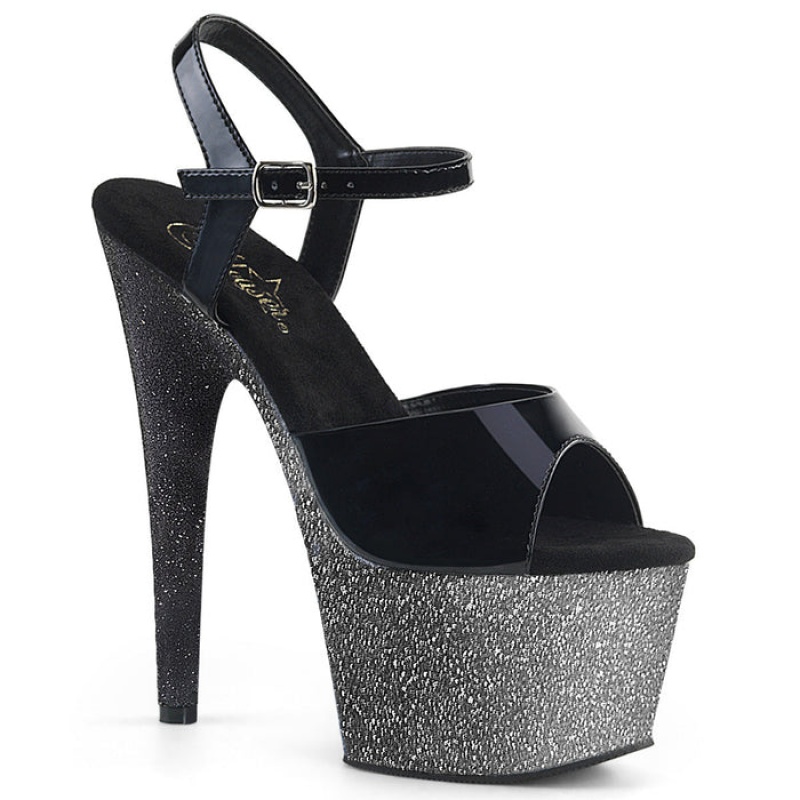 Black / Silver Pleaser Adore-709OMBRE Women's Sandals | NG6274385