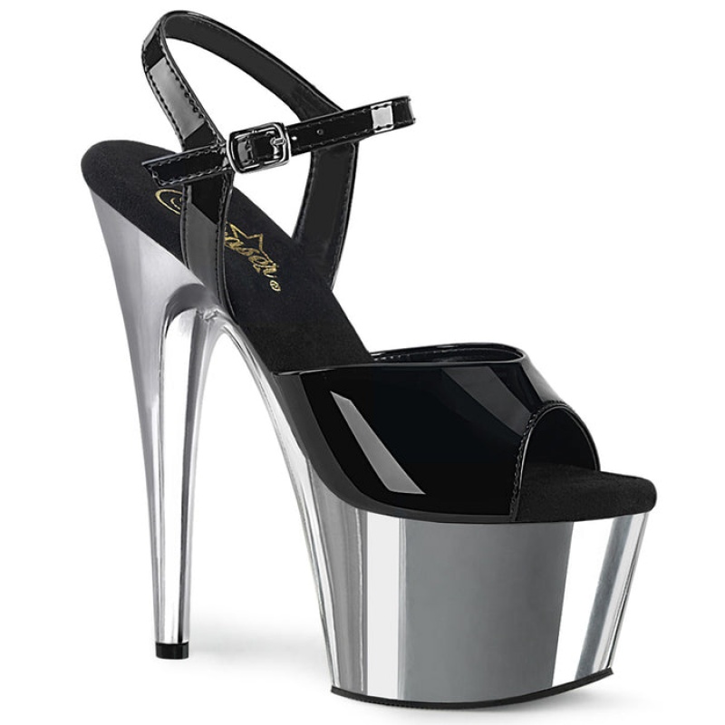 Black / Silver Pleaser Adore-709 Women's Sandals | LO3640219