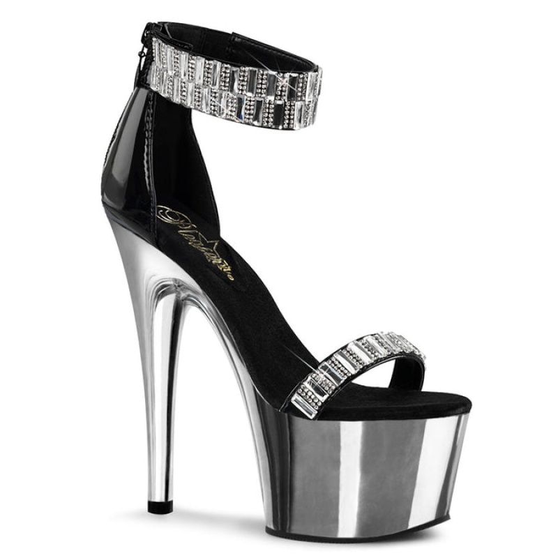 Black / Silver Pleaser Adore-769RS Women's Sandals | SG5046927