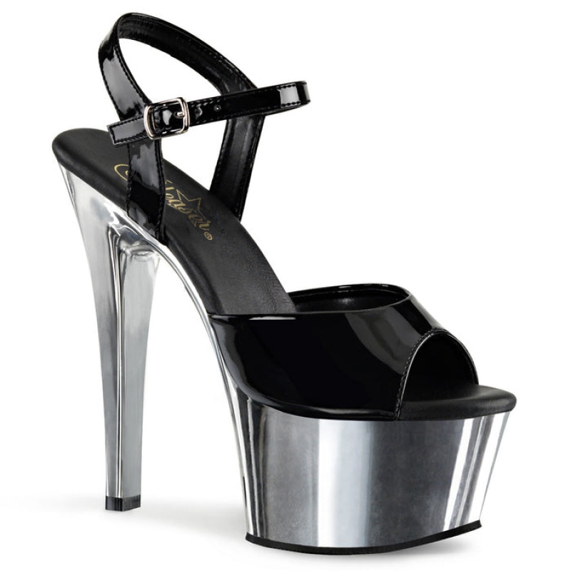 Black / Silver Pleaser Aspire-609 Women's Sandals | ZR8350294