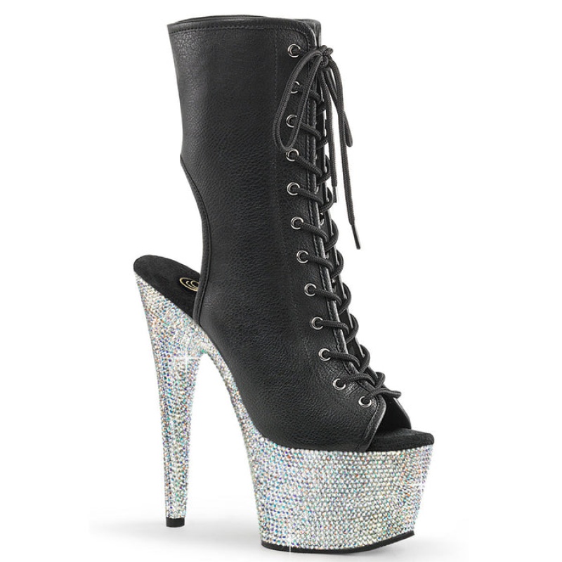 Black / Silver Pleaser Bejeweled-1016-7 Women's Boots | WM1948723