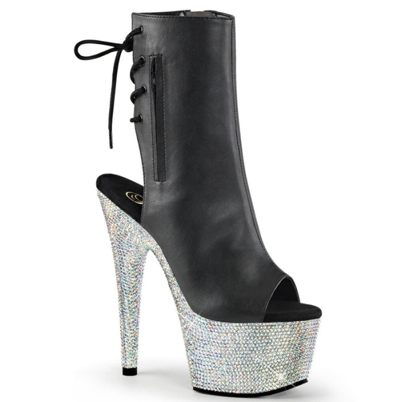 Black / Silver Pleaser Bejeweled-1018DM-7 Women's Boots | KL3748612