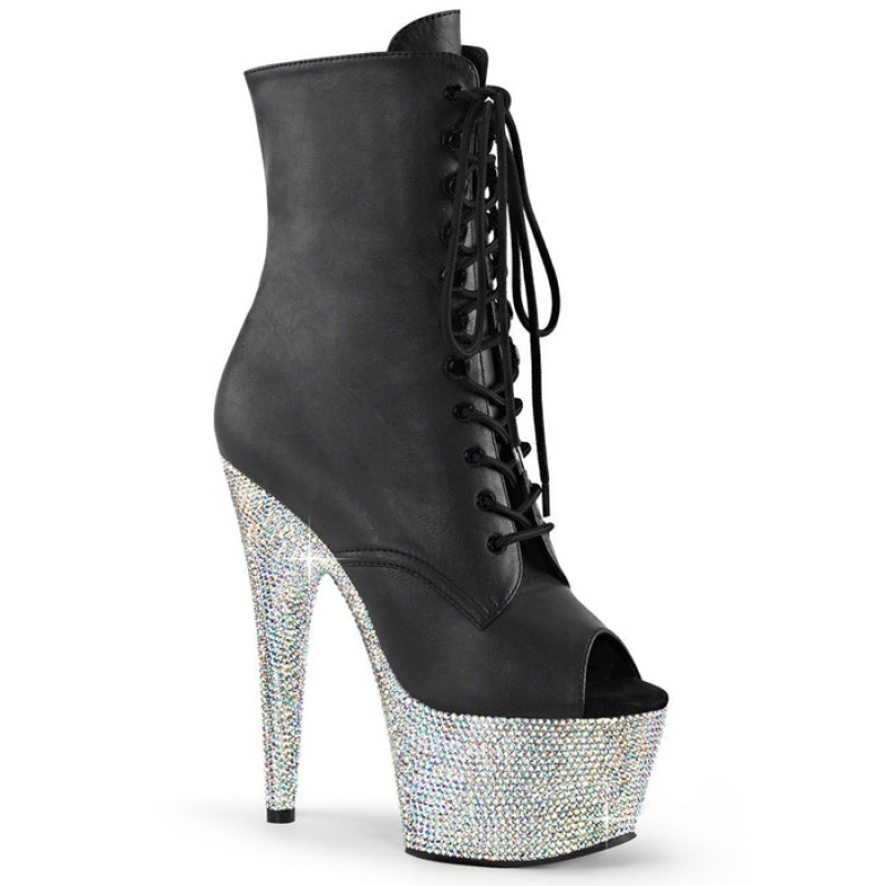 Black / Silver Pleaser Bejeweled-1021-7 Women's Boots | UR9807132