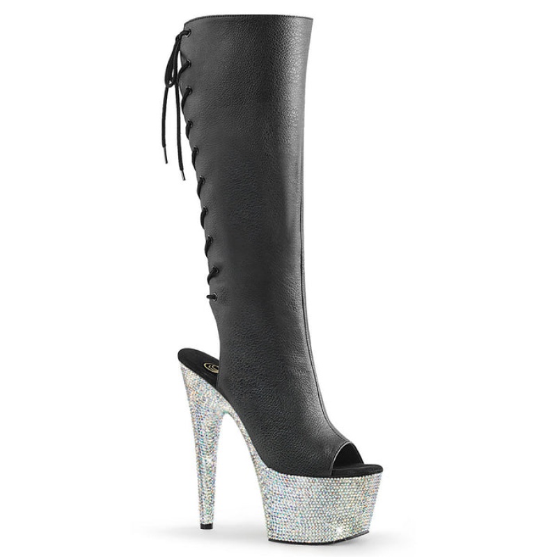 Black / Silver Pleaser Bejeweled-2018-7 Women's Boots | LH5107283