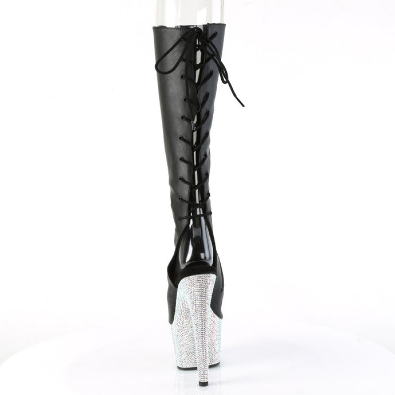 Black / Silver Pleaser Bejeweled-2018-7 Women\'s Boots | LH5107283