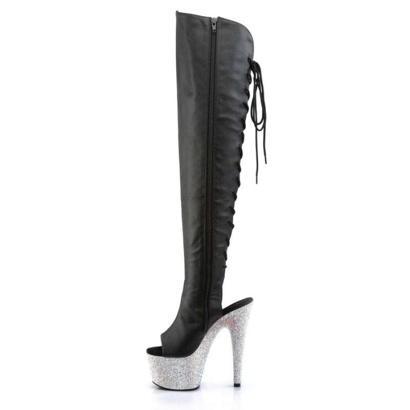 Black / Silver Pleaser Bejeweled-3019DM-7 Women's Boots | TR4895362