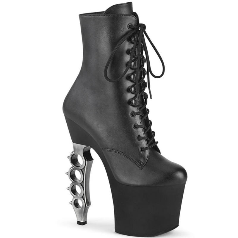 Black / Silver Pleaser Irongrip-1020 Women's Boots | LW2746305