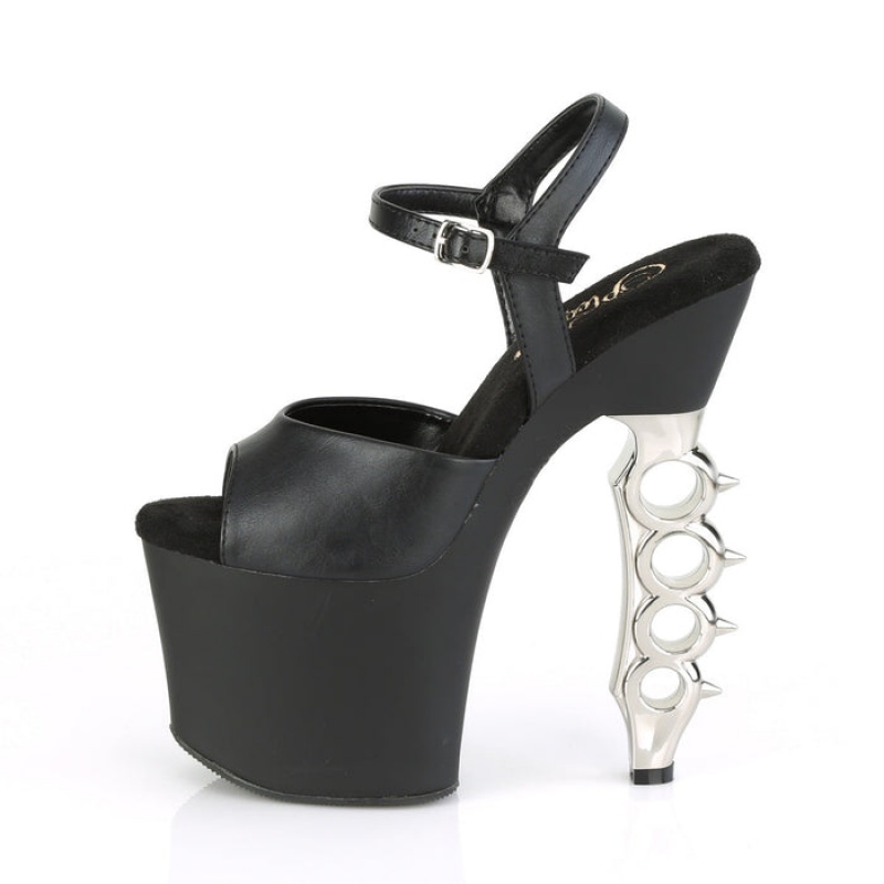 Black / Silver Pleaser Irongrip-709 Women's Sandals | TV1786395