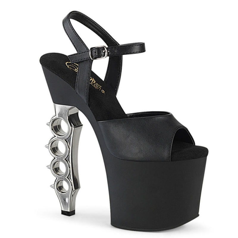 Black / Silver Pleaser Irongrip-709 Women's Sandals | TV1786395