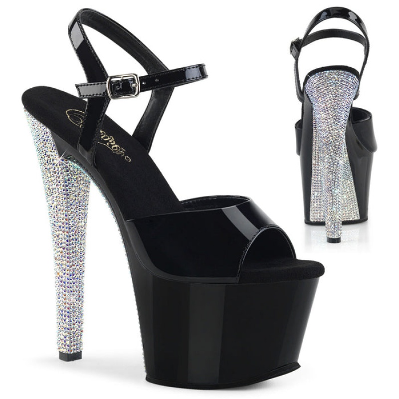 Black / Silver Pleaser Sky-309CHRS Women's Sandals | YO2510783