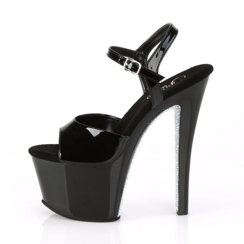 Black / Silver Pleaser Sky-309CRS Women's Sandals | OD4325817