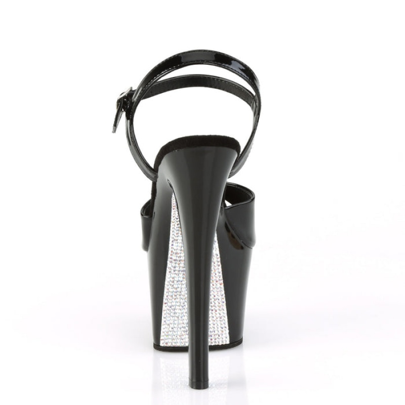 Black / Silver Pleaser Sky-309CRS Women's Sandals | OD4325817