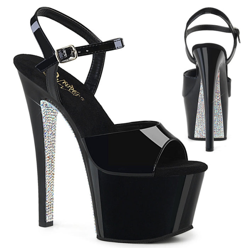 Black / Silver Pleaser Sky-309CRS Women's Sandals | OD4325817