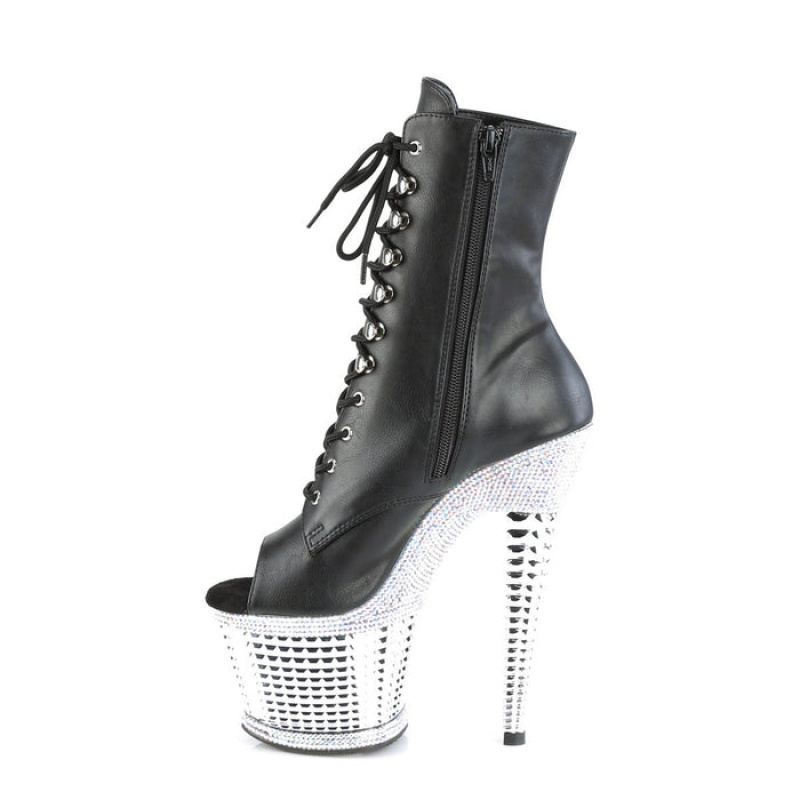 Black / Silver Pleaser Spectator-1021RS Women's Boots | RA2165703