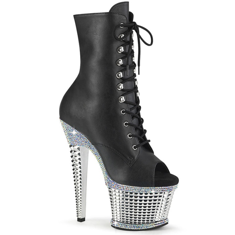 Black / Silver Pleaser Spectator-1021RS Women's Boots | RA2165703