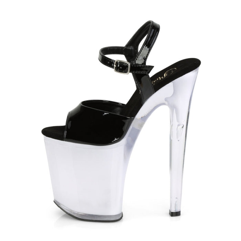 Black / White Pleaser Discolite-809 Women's T-Straps | MA1436025