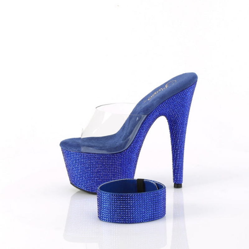 Blue Pleaser Bejeweled-712RS Women's Slides | FH0859316