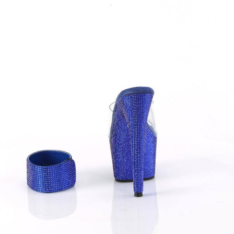 Blue Pleaser Bejeweled-712RS Women's Slides | FH0859316