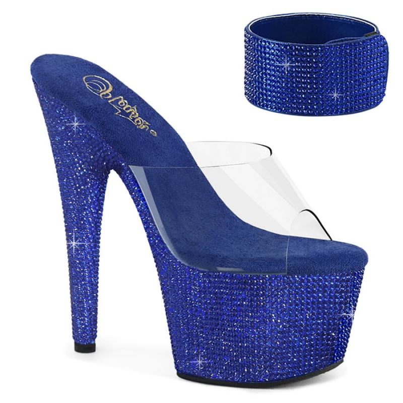 Blue Pleaser Bejeweled-712RS Women's Slides | FH0859316