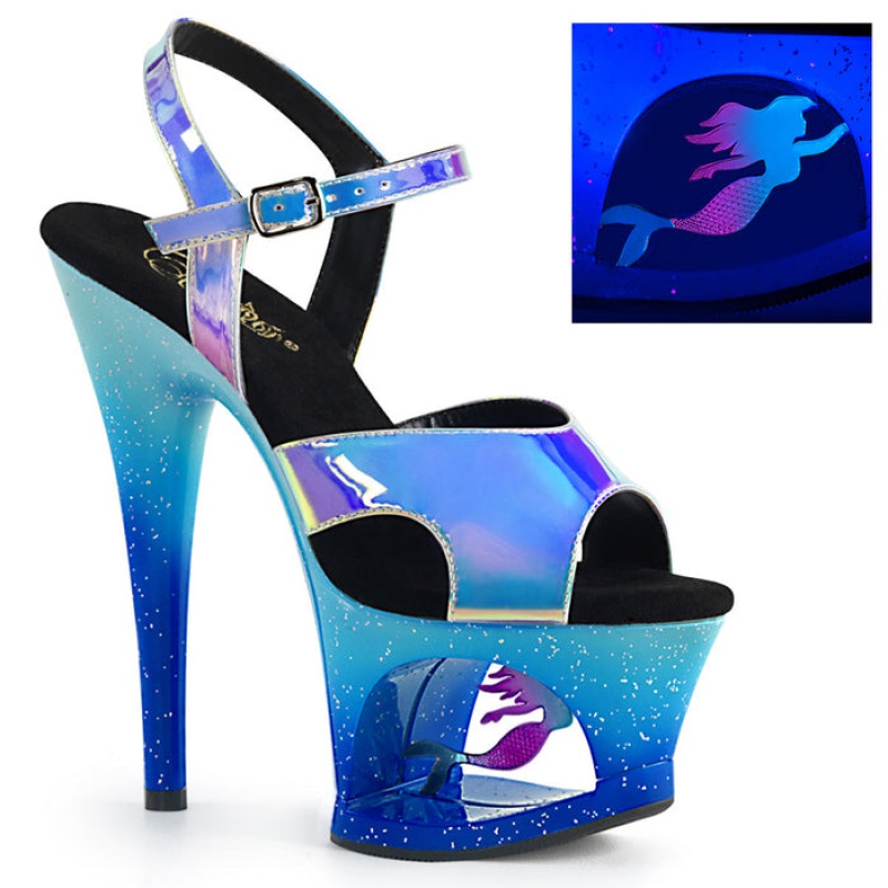 Blue Pleaser Moon-711MER Women's T-Straps | OB9036217