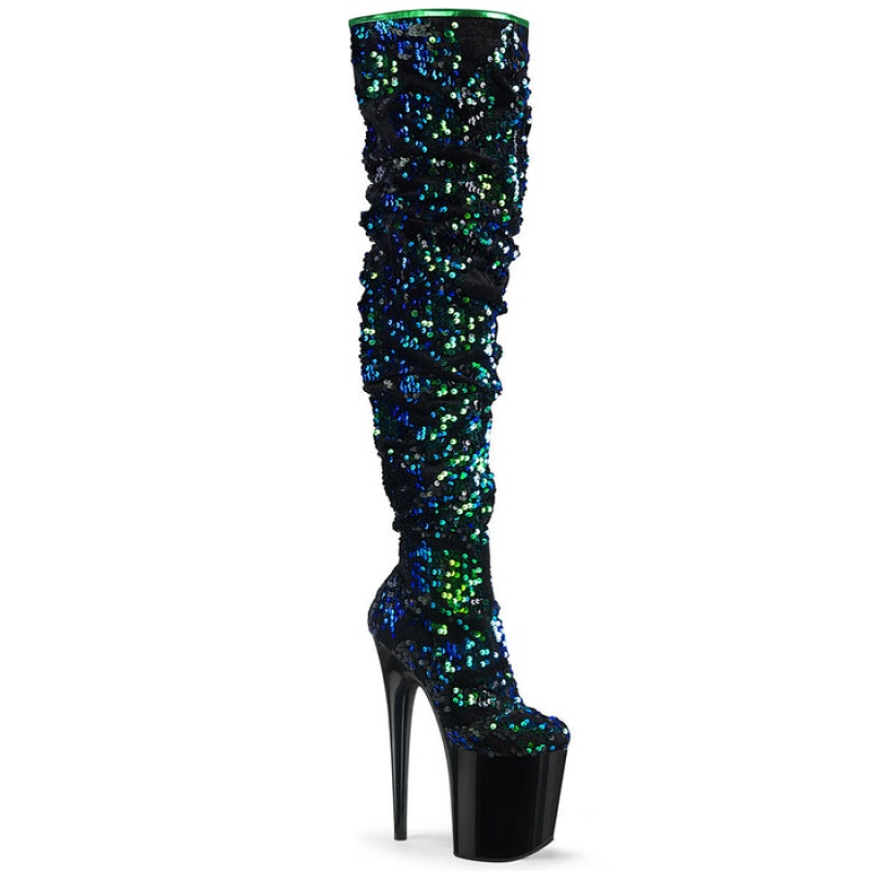 Green / Black Pleaser Flamingo-3004 Women's Boots | CM3856724