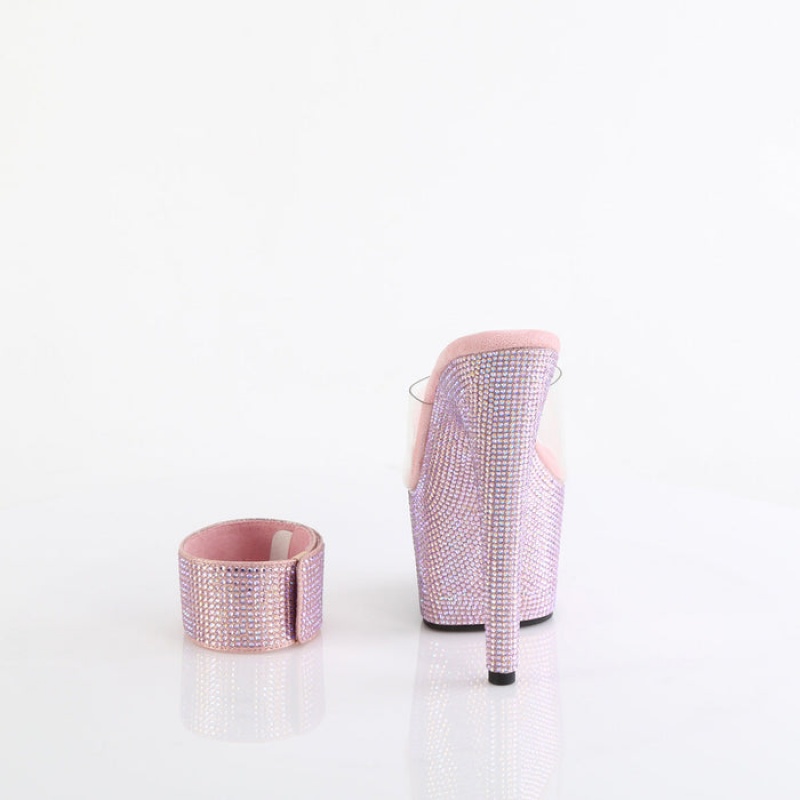 Pink Pleaser Bejeweled-712RS Women's Slides | XN2469135