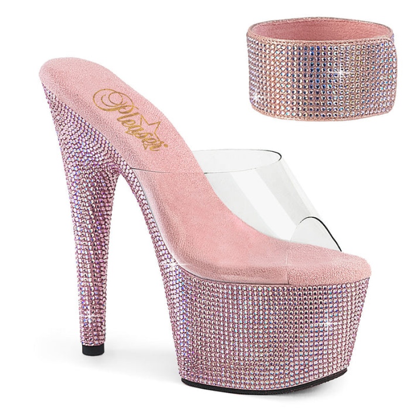 Pink Pleaser Bejeweled-712RS Women's Slides | XN2469135