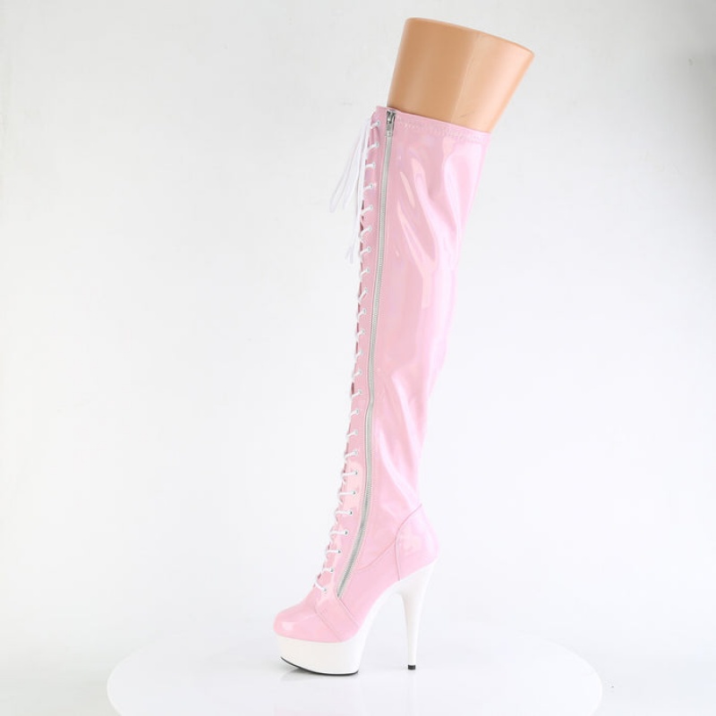 Pink / White Pleaser Delight-3029 Women's Boots | SR7396108